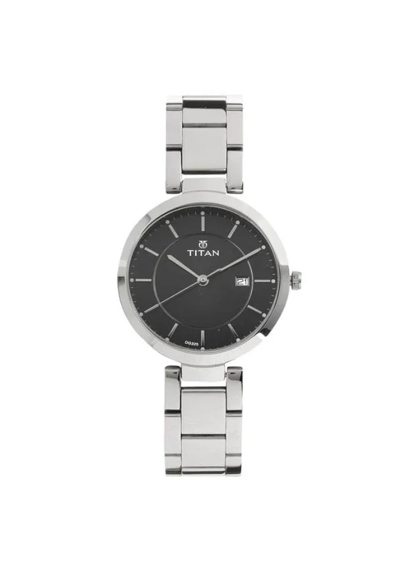 Titan Workwear Quartz Analog with Date Black Dial Silver Stainless Steel Strap Watch for Women - NT2480SM08